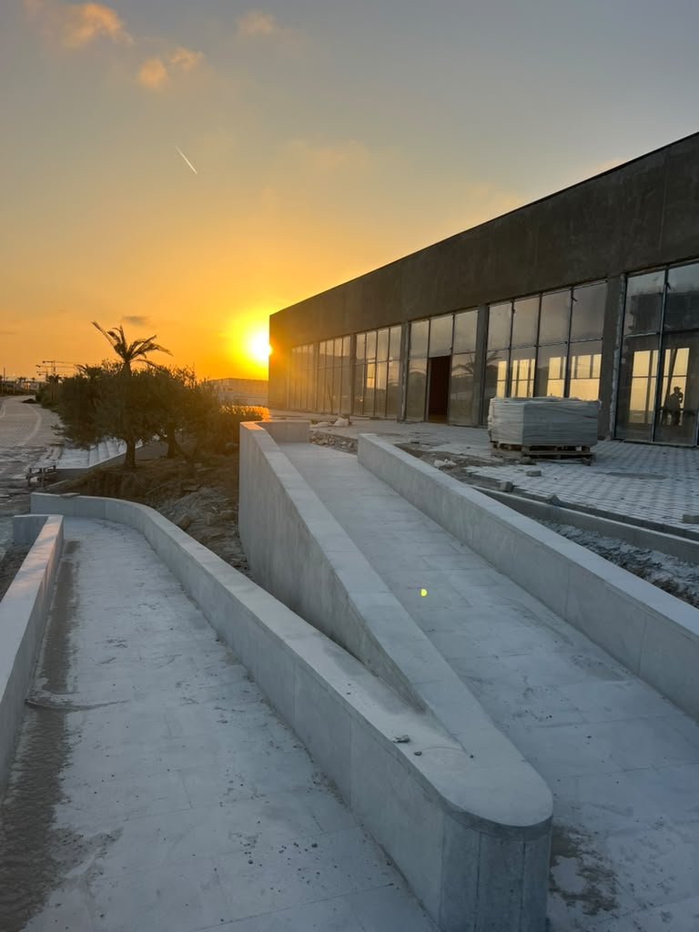 Entrance and access ramp at sunset