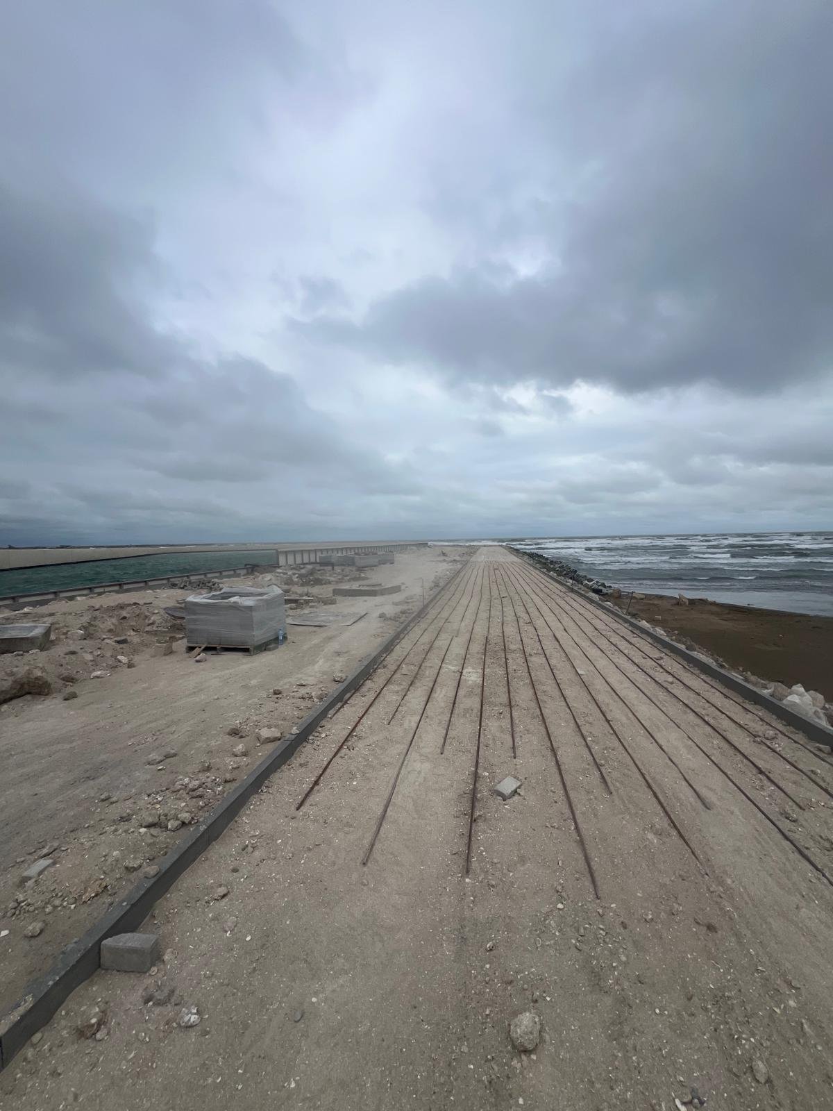 Track under construction: looking towards the sea horizon