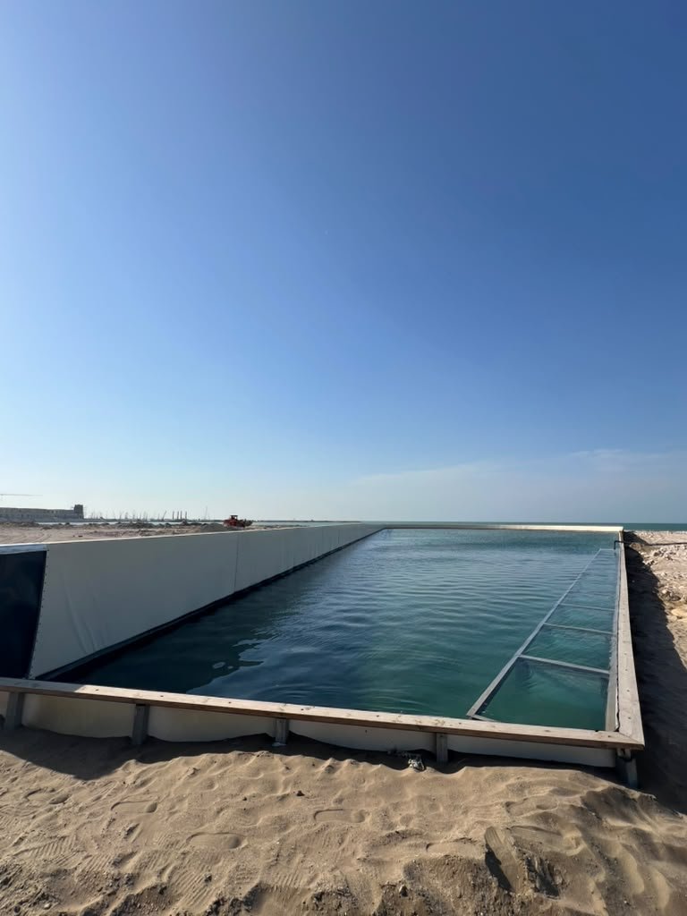 The ocean wave pool, filled with water